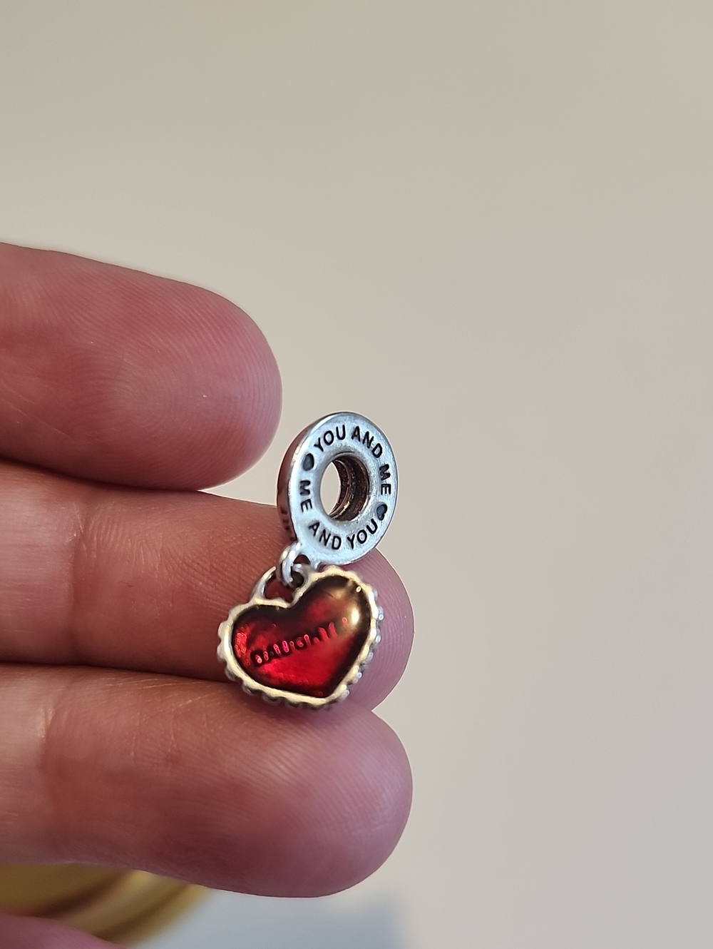 Silver 'You and Me' Red Heart Charm Pendant